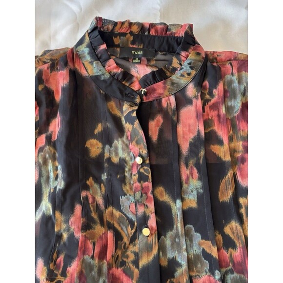 MAIA Long Sleeve Floral Chiffon Shift Dress Women 12 Lined Above Length Button - Picture 4 of 12